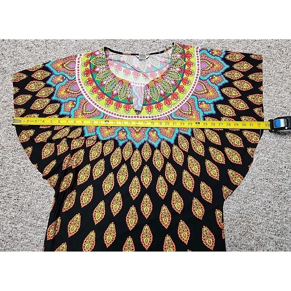 TRINA TURK Moroccan Medallion Black Swimsuit‎ Cover-up Tunic Women Size Large
